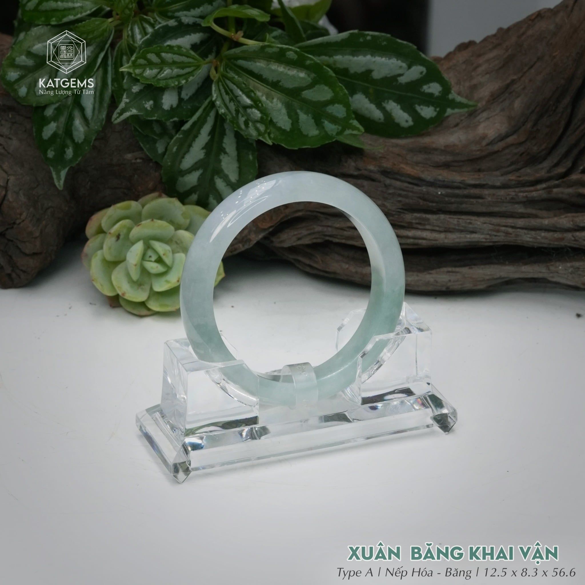  Vòng Khối Ngọc Phỉ Thúy Xuân Băng Khai Vận Cao Cấp Bản Hẹ KT: 12.5 x 8.3 x 56.6  (Không Kén Mệnh) 260941 