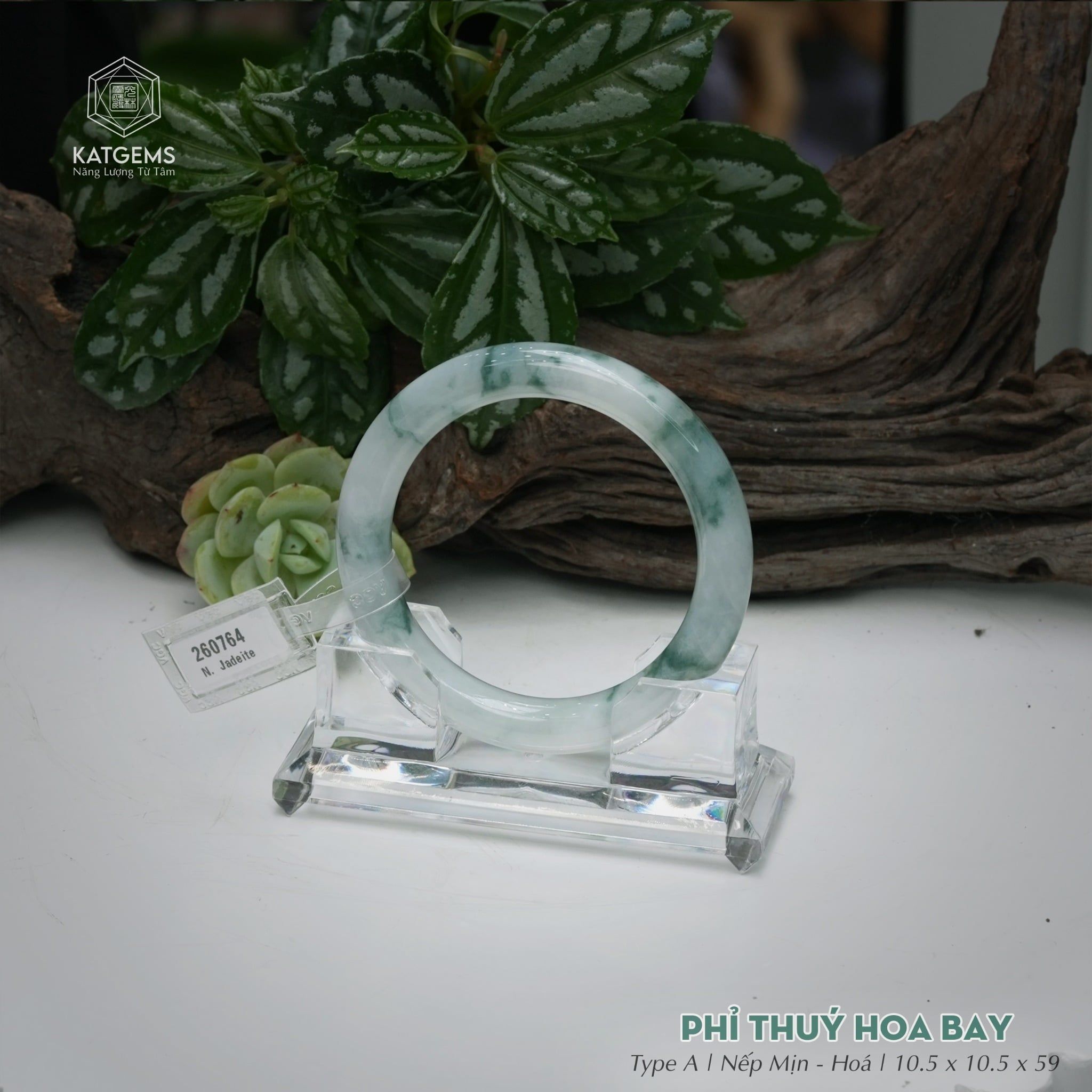  Vòng Khối Ngọc Phỉ Thúy Hoa Bay Cao Cấp Bản Hẹ KT: 10.5 x 10.5 x 59  (Không Kén Mệnh) 260764 