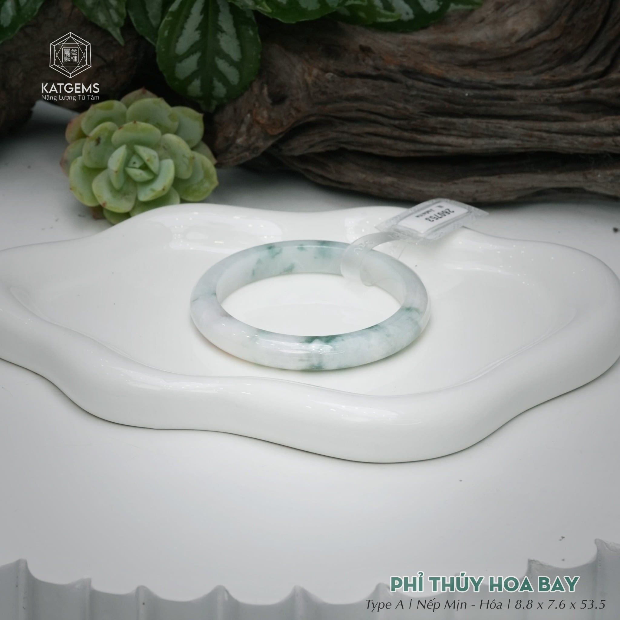  Vòng Khối Ngọc Phỉ Thúy Hoa Bay Cao Cấp Bản Hẹ KT: 8.8 x 7.6 x 53.5  (Không Kén Mệnh) 260753 