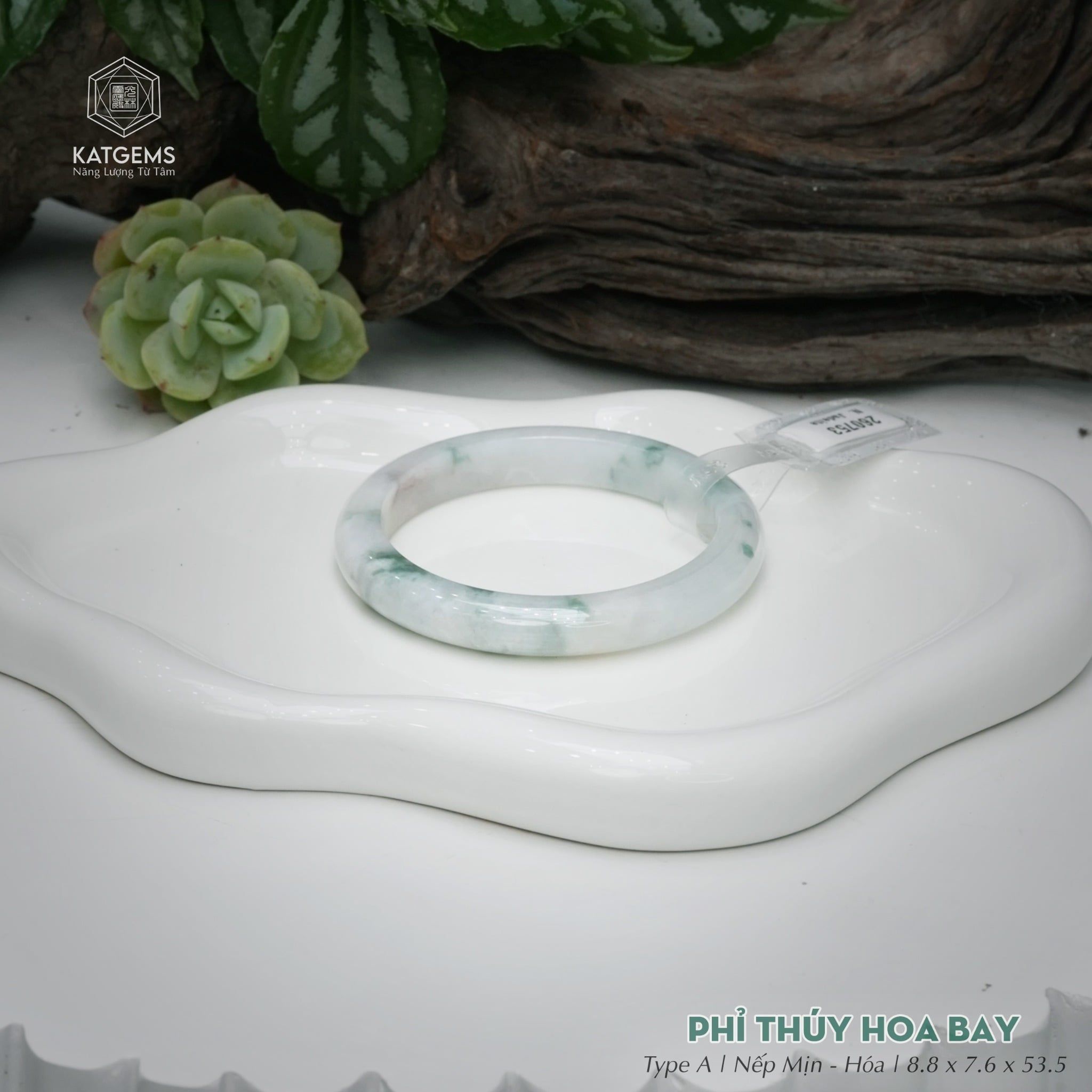  Vòng Khối Ngọc Phỉ Thúy Hoa Bay Cao Cấp Bản Hẹ KT: 8.8 x 7.6 x 53.5  (Không Kén Mệnh) 260753 