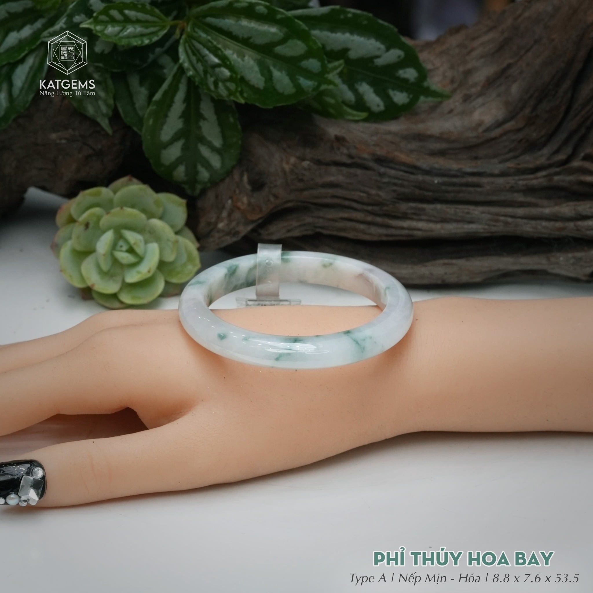  Vòng Khối Ngọc Phỉ Thúy Hoa Bay Cao Cấp Bản Hẹ KT: 8.8 x 7.6 x 53.5  (Không Kén Mệnh) 260753 