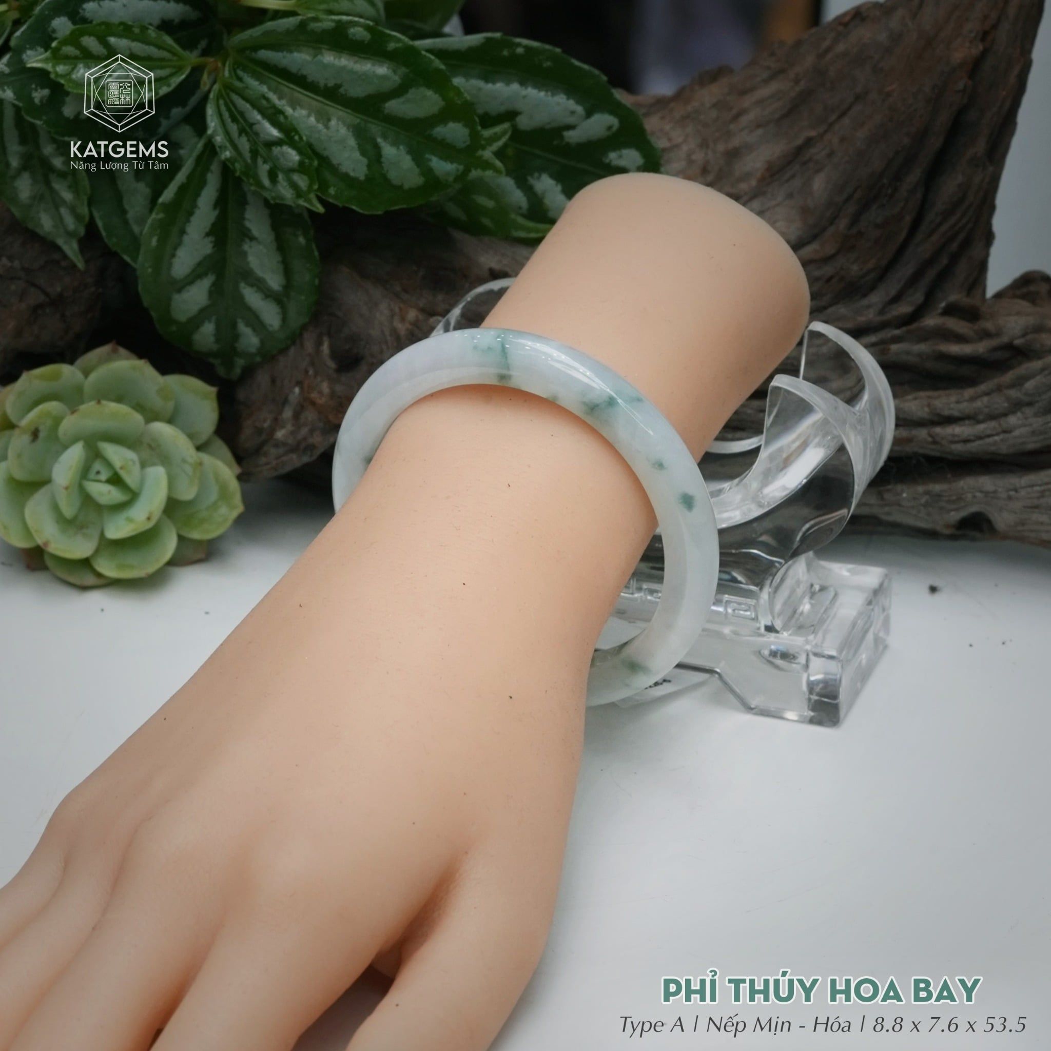  Vòng Khối Ngọc Phỉ Thúy Hoa Bay Cao Cấp Bản Hẹ KT: 8.8 x 7.6 x 53.5  (Không Kén Mệnh) 260753 