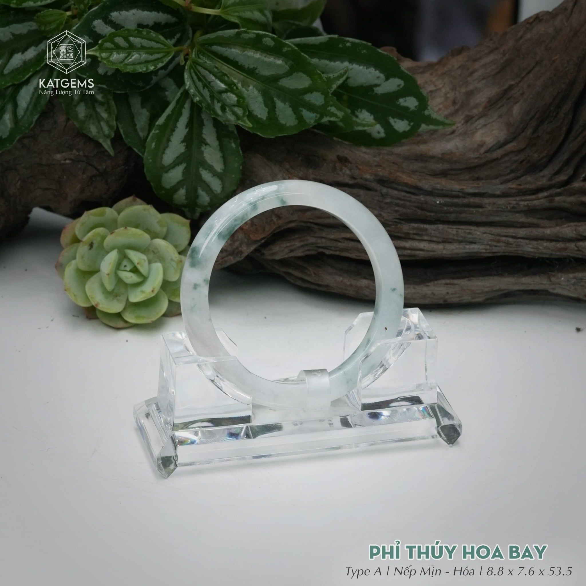  Vòng Khối Ngọc Phỉ Thúy Hoa Bay Cao Cấp Bản Hẹ KT: 8.8 x 7.6 x 53.5  (Không Kén Mệnh) 260753 