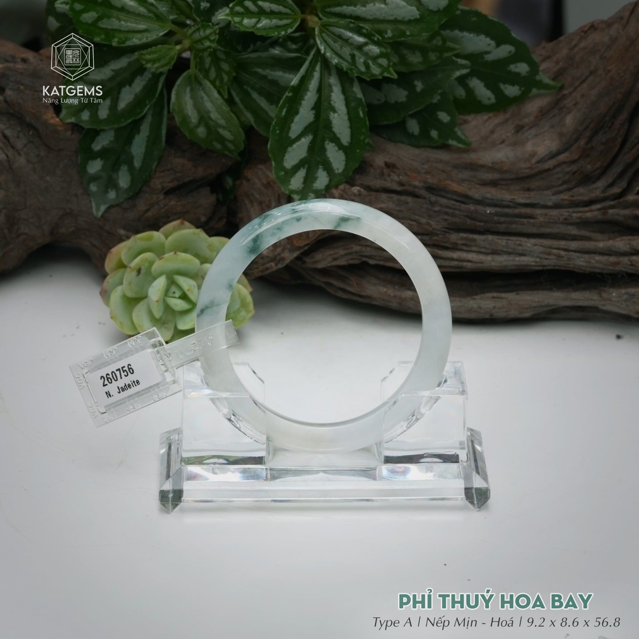  Vòng Khối Ngọc Phỉ Thúy Hoa Bay Cao Cấp Bản Hẹ KT: 9.2 x 8.6 x 56.8  (Không Kén Mệnh) 260756 