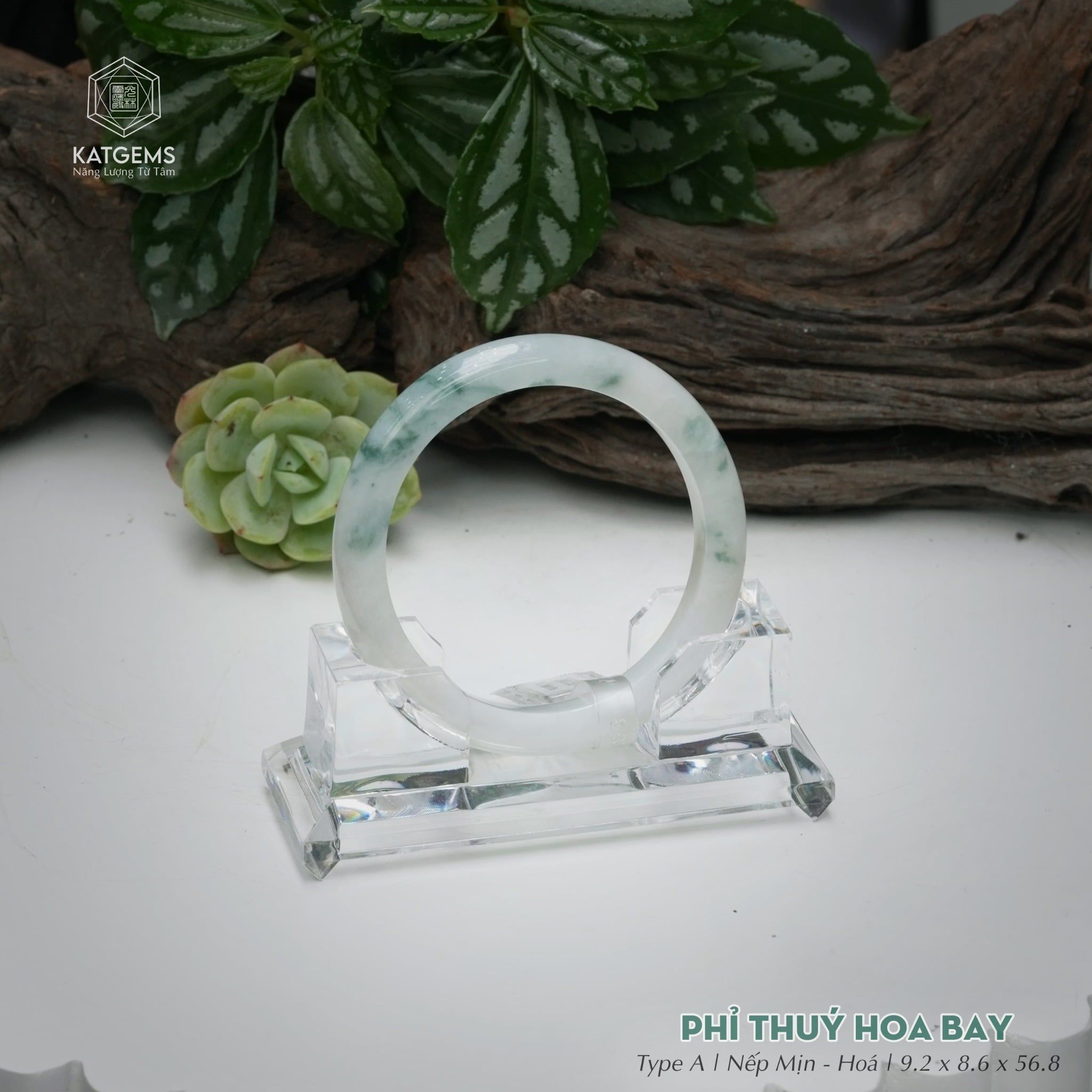  Vòng Khối Ngọc Phỉ Thúy Hoa Bay Cao Cấp Bản Hẹ KT: 9.2 x 8.6 x 56.8  (Không Kén Mệnh) 260756 