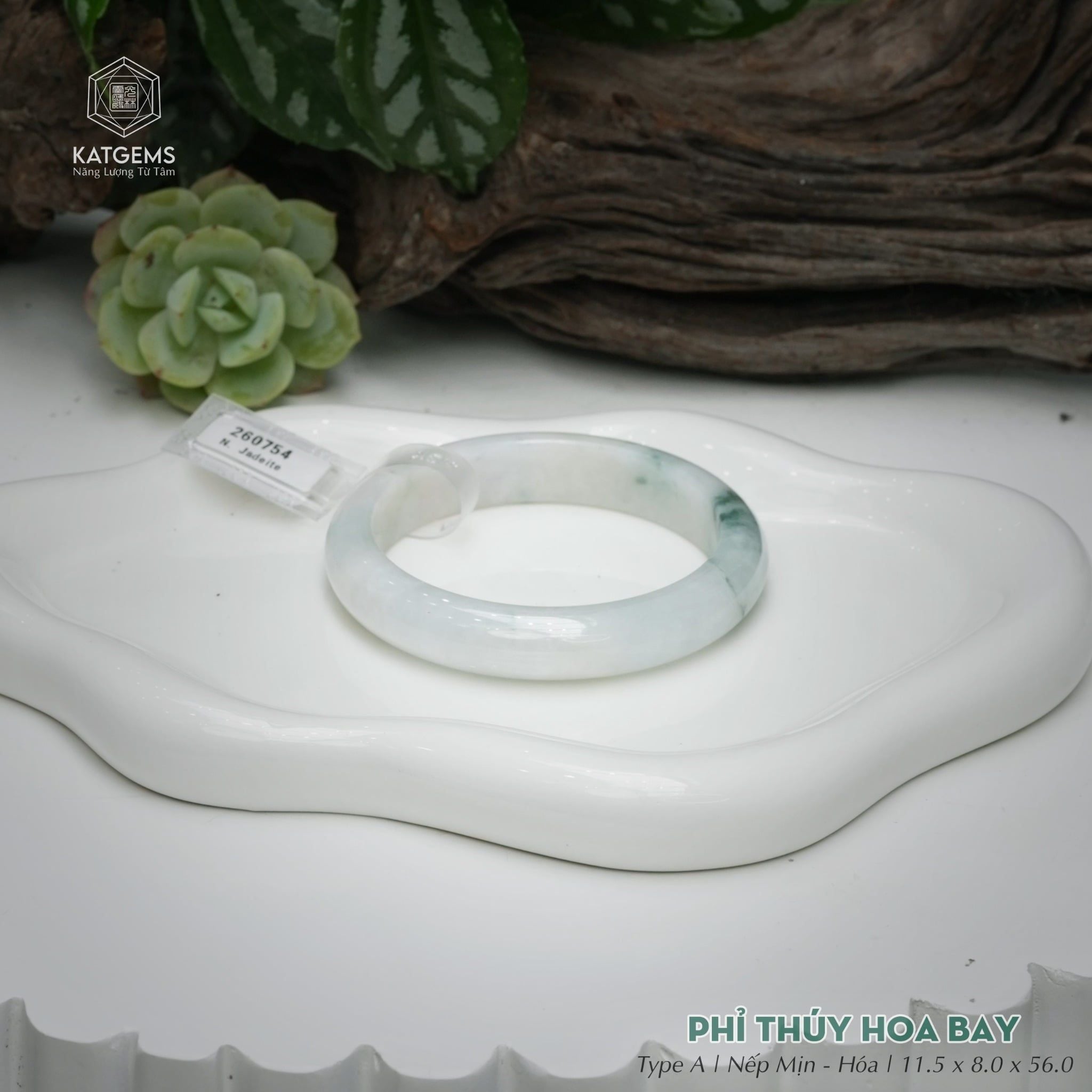  Vòng Khối Ngọc Phỉ Thúy Hoa Bay Cao Cấp Bản Hẹ KT: 11.5 x 8 x 56  (Không Kén Mệnh) 260754 