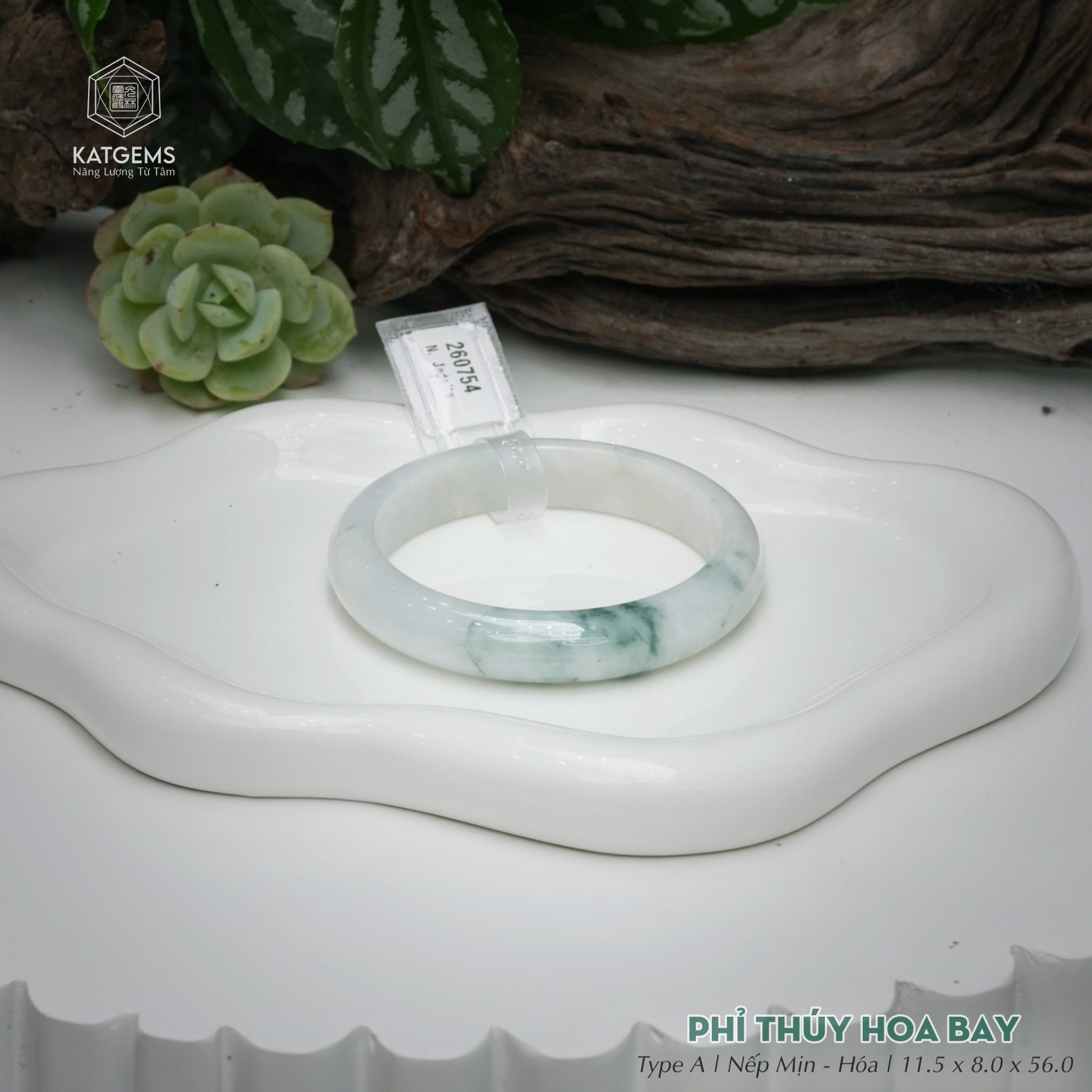  Vòng Khối Ngọc Phỉ Thúy Hoa Bay Cao Cấp Bản Hẹ KT: 11.5 x 8 x 56  (Không Kén Mệnh) 260754 