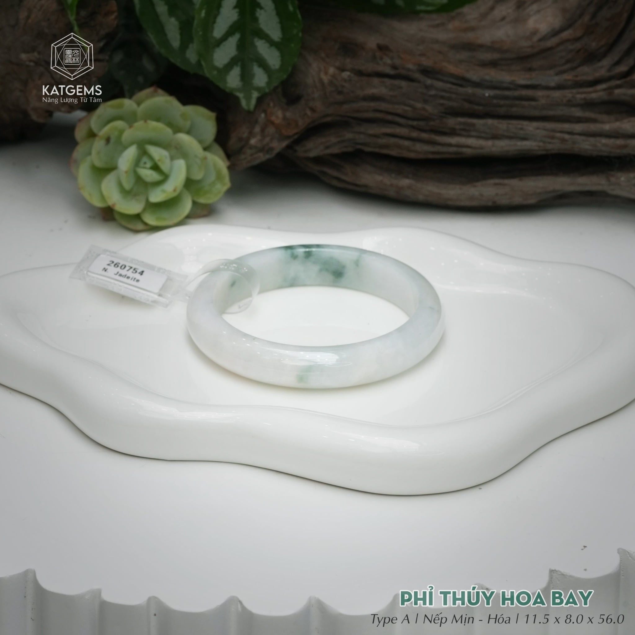  Vòng Khối Ngọc Phỉ Thúy Hoa Bay Cao Cấp Bản Hẹ KT: 11.5 x 8 x 56  (Không Kén Mệnh) 260754 