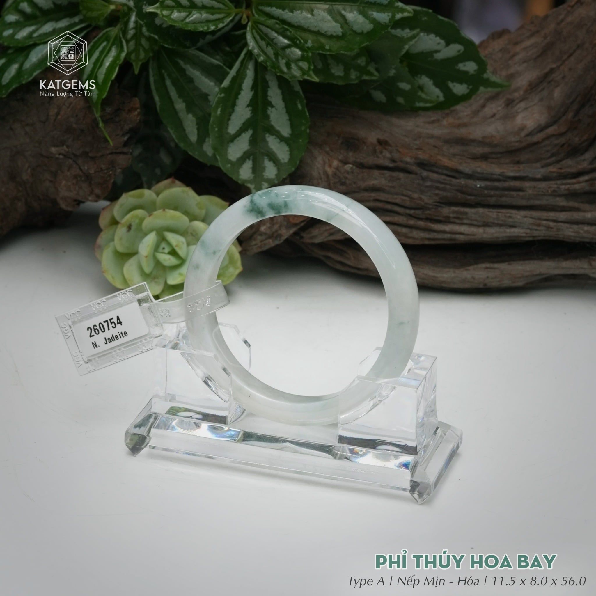  Vòng Khối Ngọc Phỉ Thúy Hoa Bay Cao Cấp Bản Hẹ KT: 11.5 x 8 x 56  (Không Kén Mệnh) 260754 