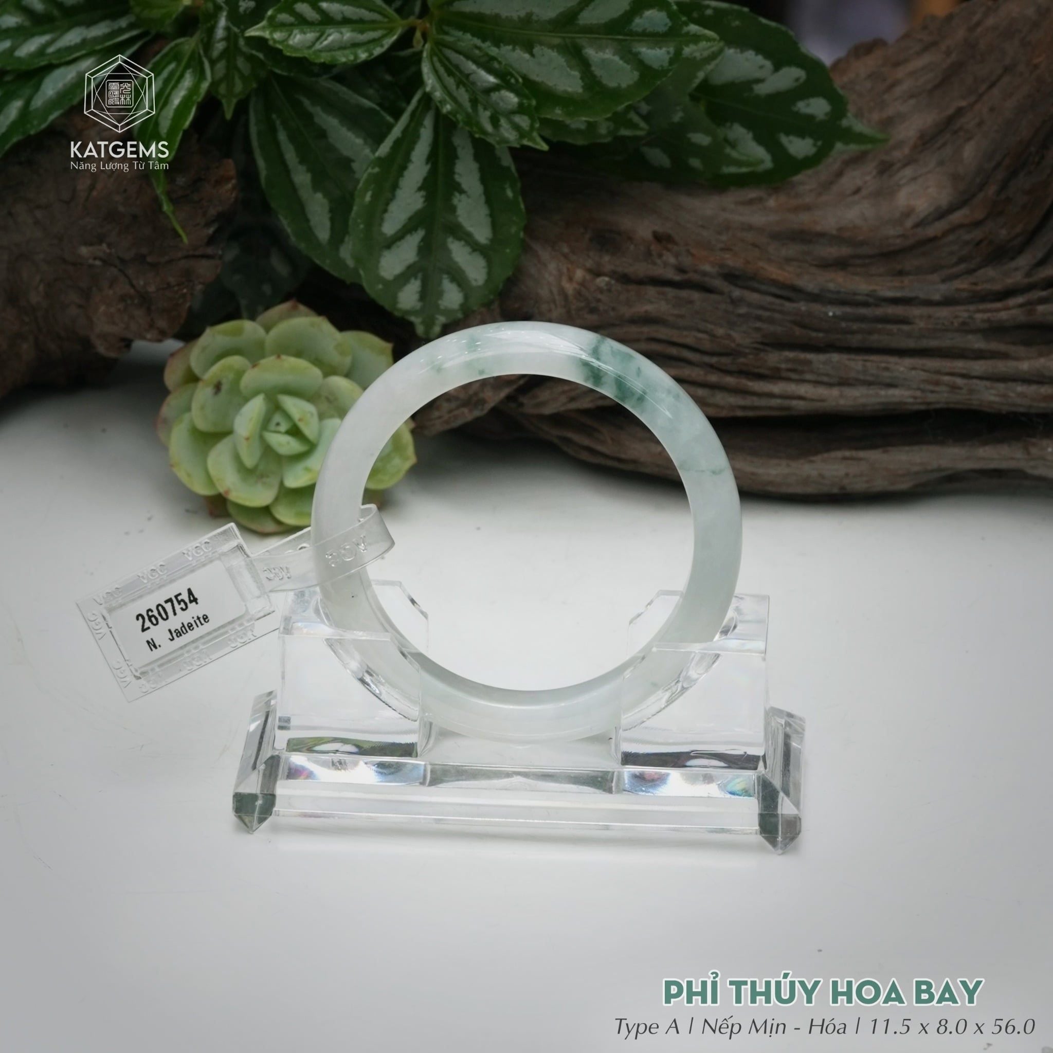  Vòng Khối Ngọc Phỉ Thúy Hoa Bay Cao Cấp Bản Hẹ KT: 11.5 x 8 x 56  (Không Kén Mệnh) 260754 