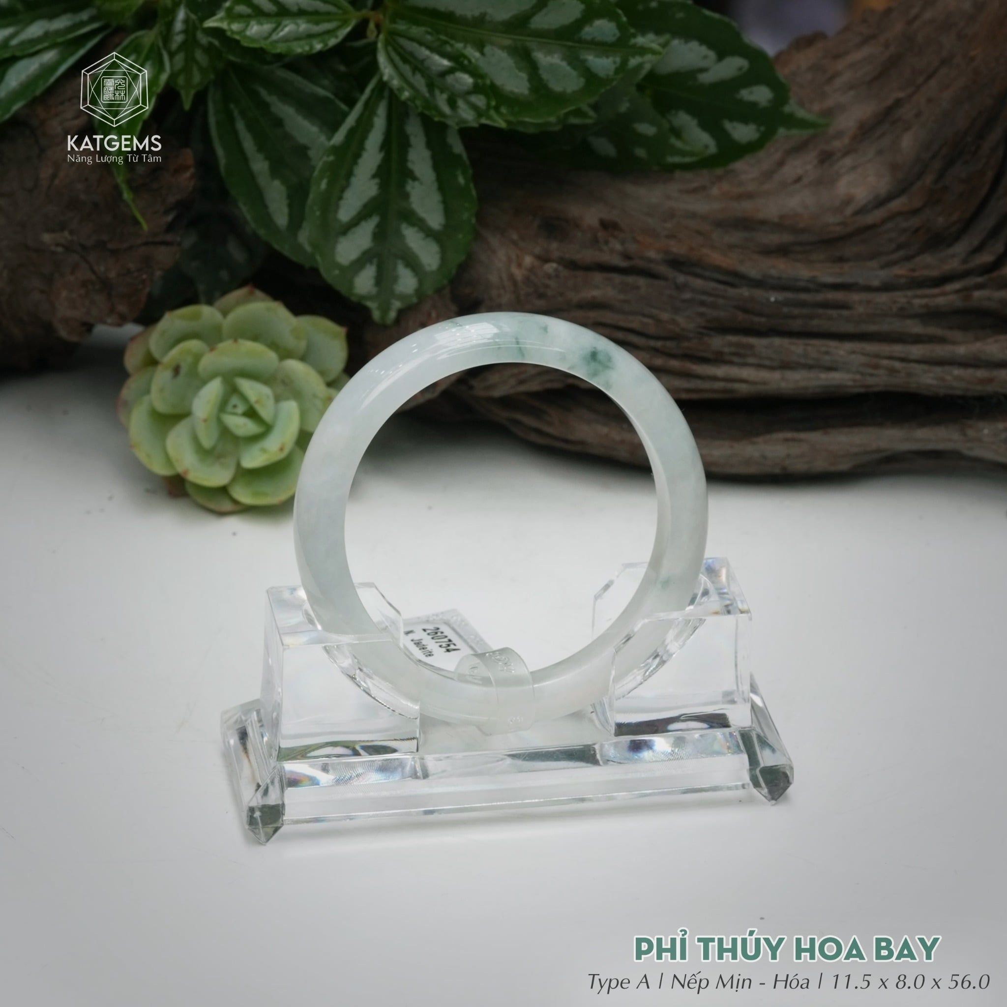  Vòng Khối Ngọc Phỉ Thúy Hoa Bay Cao Cấp Bản Hẹ KT: 11.5 x 8 x 56  (Không Kén Mệnh) 260754 