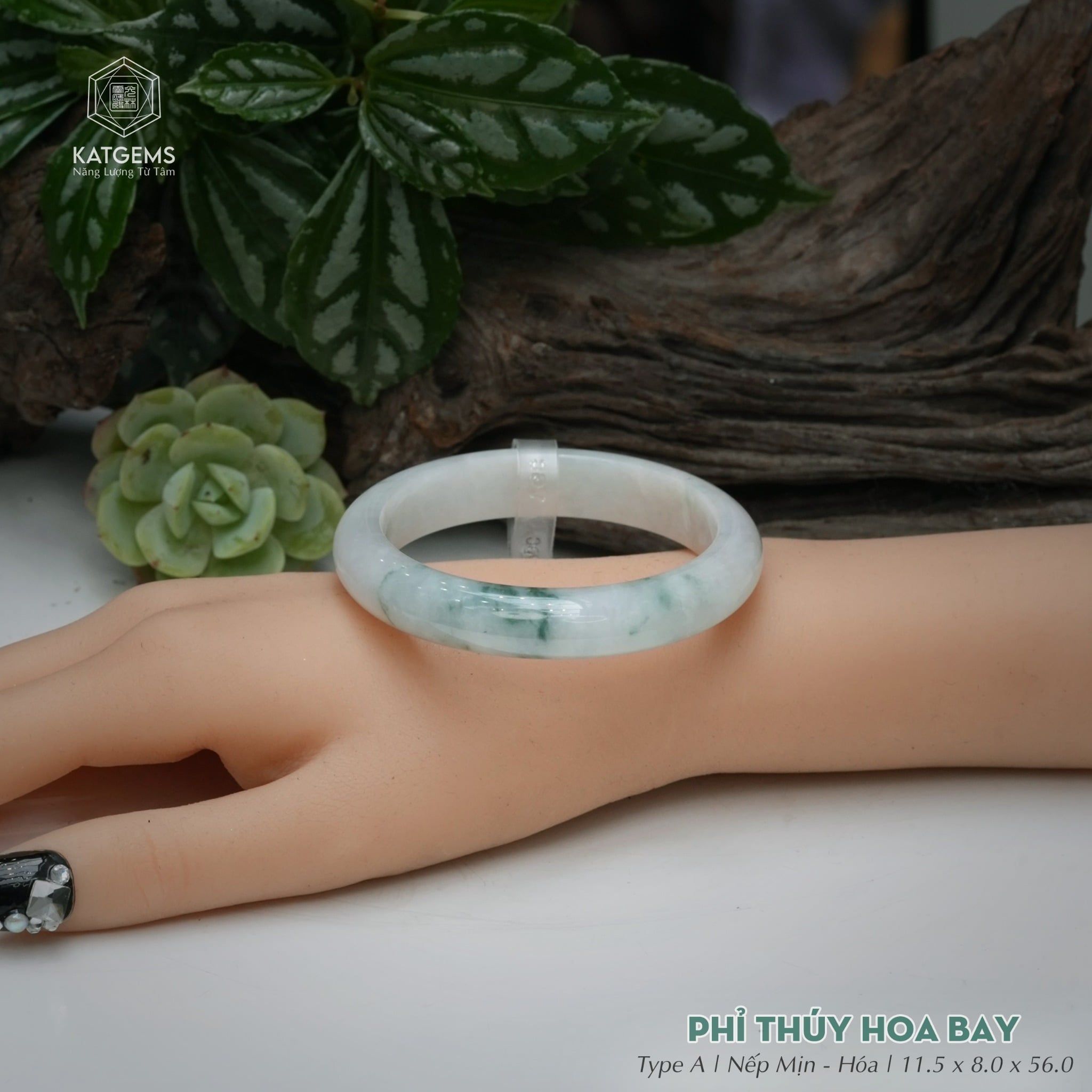  Vòng Khối Ngọc Phỉ Thúy Hoa Bay Cao Cấp Bản Hẹ KT: 11.5 x 8 x 56  (Không Kén Mệnh) 260754 