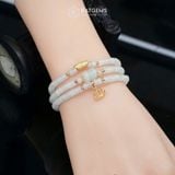  Vòng Chuỗi Bạch Ngọc Hoa Bay Bánh Xe Chất Băng 4.5ly Mix Ngũ Điếu, Gạo Vàng và Hoa Sen Vàng Trang Sức (Không Kén Mệnh) 