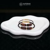  Vòng Đôi Dây Cáp Đá Mắt Hổ Nâu Lu Thống Chạm Mix Ngũ Điếu (Kim Thổ) 