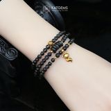  Chuỗi Vòng Thạch Anh Tóc Đen 4.5ly Ngũ Điếu Mix Hồ Ly, Bi Kim Tiền Vàng Trang Sức (Mộc, Thủy) 
