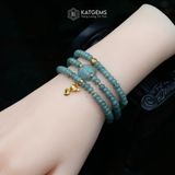  Vòng Chuỗi Lam Ngọc Bánh Xe 5.2Ly Cỏ Bốn Lá Ngọc Cẩm Thạch Và Hồ Ly, Bi Kim Tiền Vàng Tây 10K (Không Kén Mệnh) 