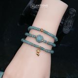  Vòng Chuỗi Lam Ngọc Bánh Xe 5.2Ly Cỏ Bốn Lá Ngọc Cẩm Thạch Và Hồ Ly, Bi Kim Tiền Vàng Tây 10K (Không Kén Mệnh) 