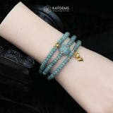  Vòng Chuỗi Lam Ngọc Bánh Xe 5.2Ly Cỏ Bốn Lá Ngọc Cẩm Thạch Và Hồ Ly, Bi Kim Tiền Vàng Tây 10K (Không Kén Mệnh) 
