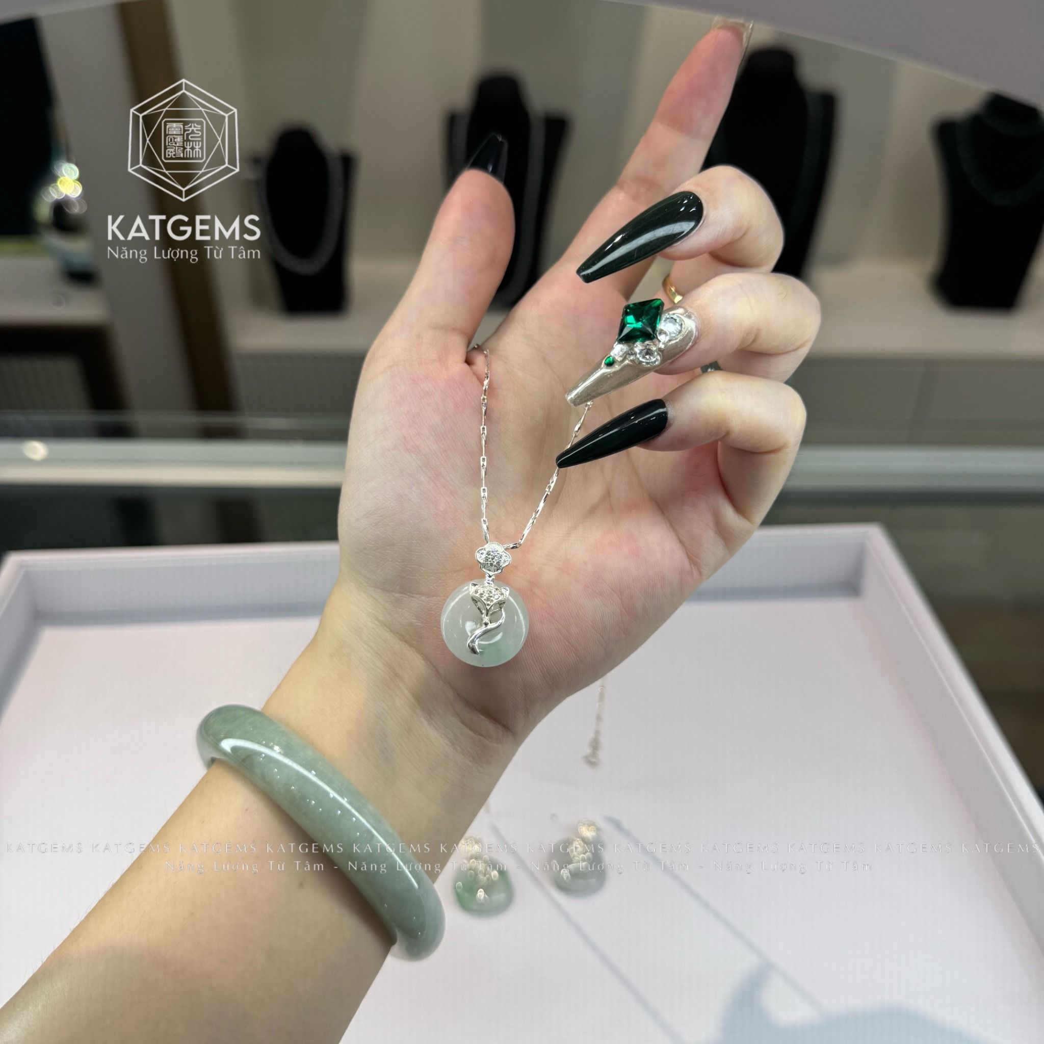  Mặt Dây Chuyền Đồng Điếu Lam Ngọc Hoa Bay Móc Hồ Ly Kim Tiền Bạc (Không Kén Mệnh) 