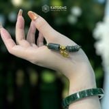  Vòng Dây Cáp Thạch Anh Tóc Xanh Mix Ngũ Điếu, Lu Thống Trơn Và Charm Rơi Hồ Ly Vàng (Mộc, Hỏa) 