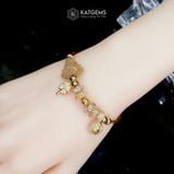  Vòng Dây Cáp Thạch Anh Tóc Vàng Hồ Ly Chúa Mix Ngũ Điếu, Túi Tiền Kim Bảo, Cỏ Bốn Lá Nạm Đá Và Bi Kim Tiền Vàng Trang Sức (Thổ, Kim) 250925-3 