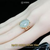  Nhẫn Vàng Ngọc Phỉ Thúy "Bạch Ngọc Minh Tâm" Ngọc Myanmar Type A KT 16.2 x 11.5 x 3.8 Ni 16.6mm  (Không Kén Mệnh) 
