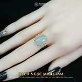  Nhẫn Vàng Ngọc Phỉ Thúy "Bạch Ngọc Minh Tâm" Ngọc Myanmar Type A KT 16.2 x 11.5 x 3.8 Ni 16.6mm  (Không Kén Mệnh) 