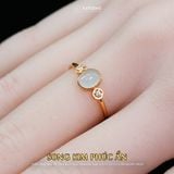  Nhẫn Vàng Ngọc Phỉ Thúy Bạch Ngọc Song Kim Phúc Ẩn Myanmar Type A KT: 6.5 x 5.4 x 2.5mm Ni 16.5mm (Không Kén Mệnh) 