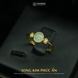  Nhẫn Vàng Ngọc Phỉ Thúy Bạch Ngọc Song Kim Phúc Ẩn Myanmar Type A KT: 6.5 x 5.4 x 2.5mm Ni 16.5mm (Không Kén Mệnh) 