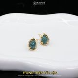  Khuyên Tai Vàng Phụng Thiên Cửu Vận Lam Ngọc KT: 10x8x4li (Không Kén Mệnh) Độc Quyền Katgems 