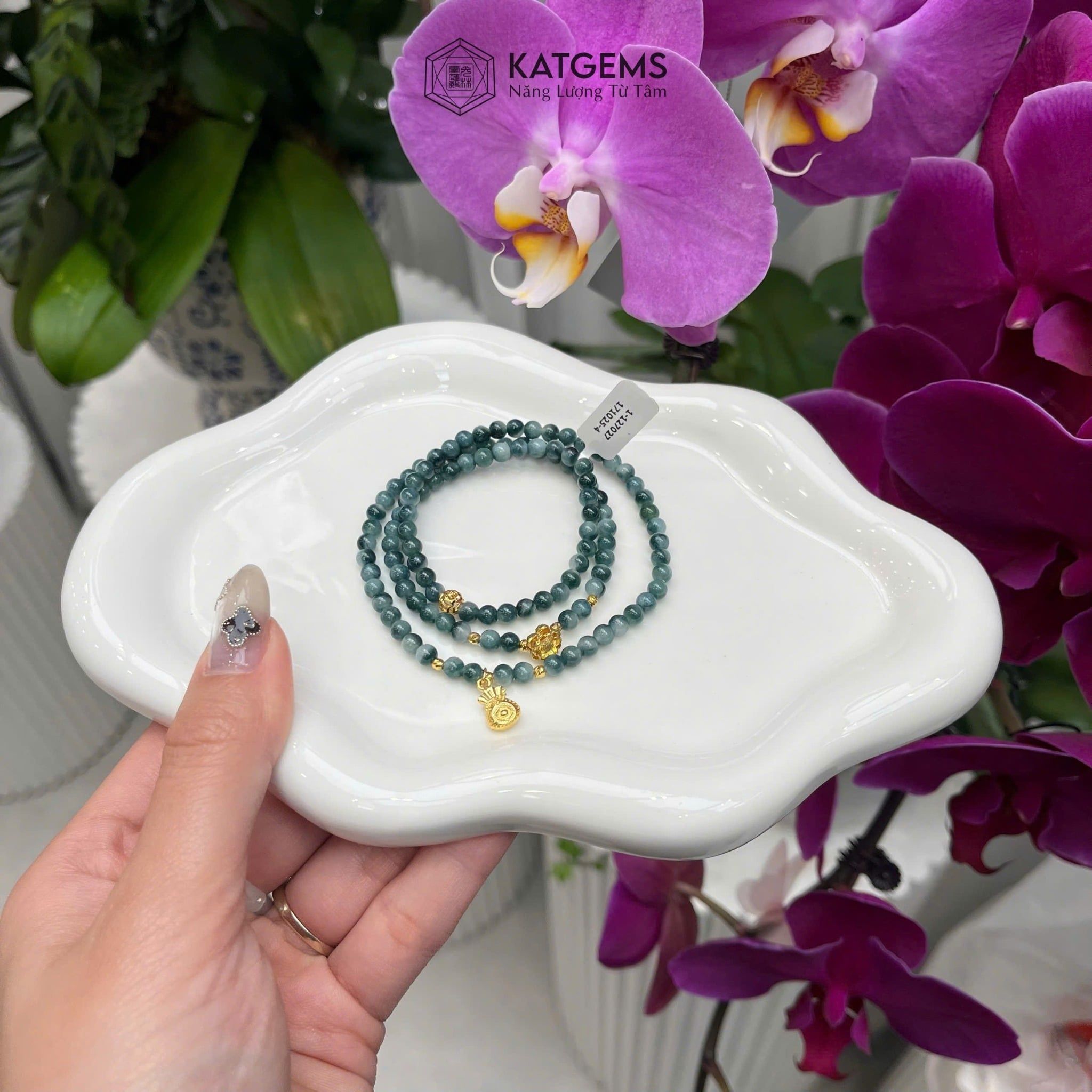  Vòng Chuỗi Ngọc Phỉ Thúy Hoa Bay 4.2ly Mix Bi Kim Tiền, Hoa Sen Vàng Và Túi Tiền Vàng Trang Sức (Không Kén Mệnh) 1-127027 