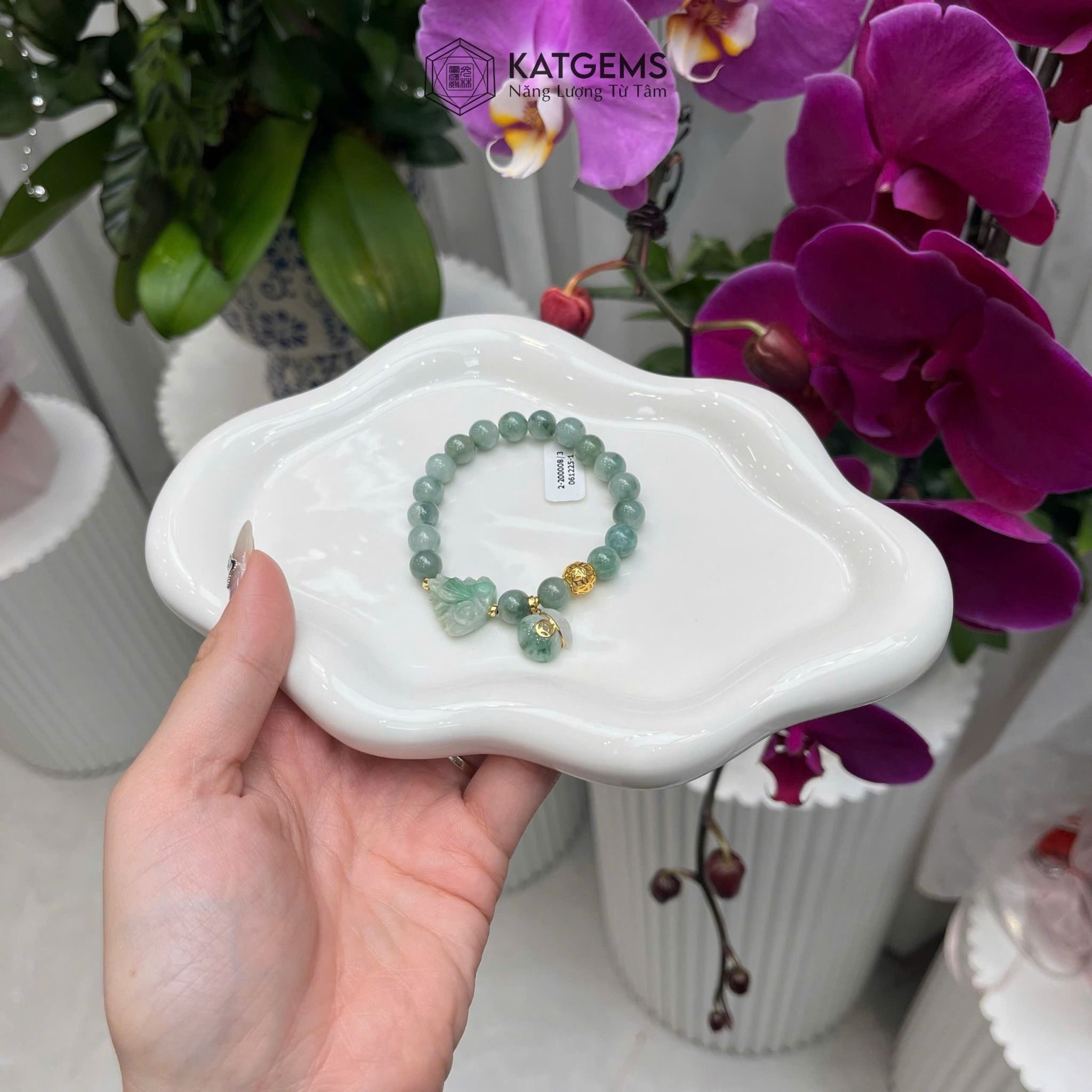  Vòng Đơn Ngọc Phỉ Thúy Hoa Bay 7.8ly Mix Hồ Ly Chúa, Bi Kim Tiền Và Túi Tiền Kim Bảo Vàng Trang Sức (Không Kén Mệnh) 2-200008/3 