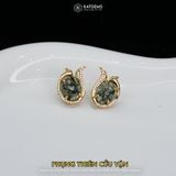  Khuyên Tai Vàng Phụng Thiên Cửu Vận Thạch Anh Tóc Xanh ( Hỏa, Mộc ) KT: 10x8x4li Độc Quyền Katgems 