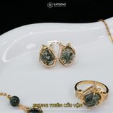  Khuyên Tai Vàng Phụng Thiên Cửu Vận Thạch Anh Tóc Xanh ( Hỏa, Mộc ) KT: 10x8x4li Độc Quyền Katgems 
