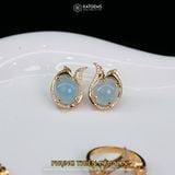  Khuyên Tai Vàng Phụng Thiên Cửu Vận Đá Aquamarine ( Mộc, Thủy ) Độc Quyền Katgems 