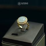  Nhẫn Vàng Ngọc Phỉ Thúy "Bạch Ngọc Minh Tâm" Ngọc Myanmar Type A KT 14.2 x 14.2 x 7 Ni 17mm (Không Kén Mệnh) 