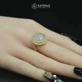  Nhẫn Vàng Ngọc Phỉ Thúy "Bạch Ngọc Minh Tâm" Ngọc Myanmar Type A KT 14.2 x 14.2 x 7 Ni 17mm (Không Kén Mệnh) 
