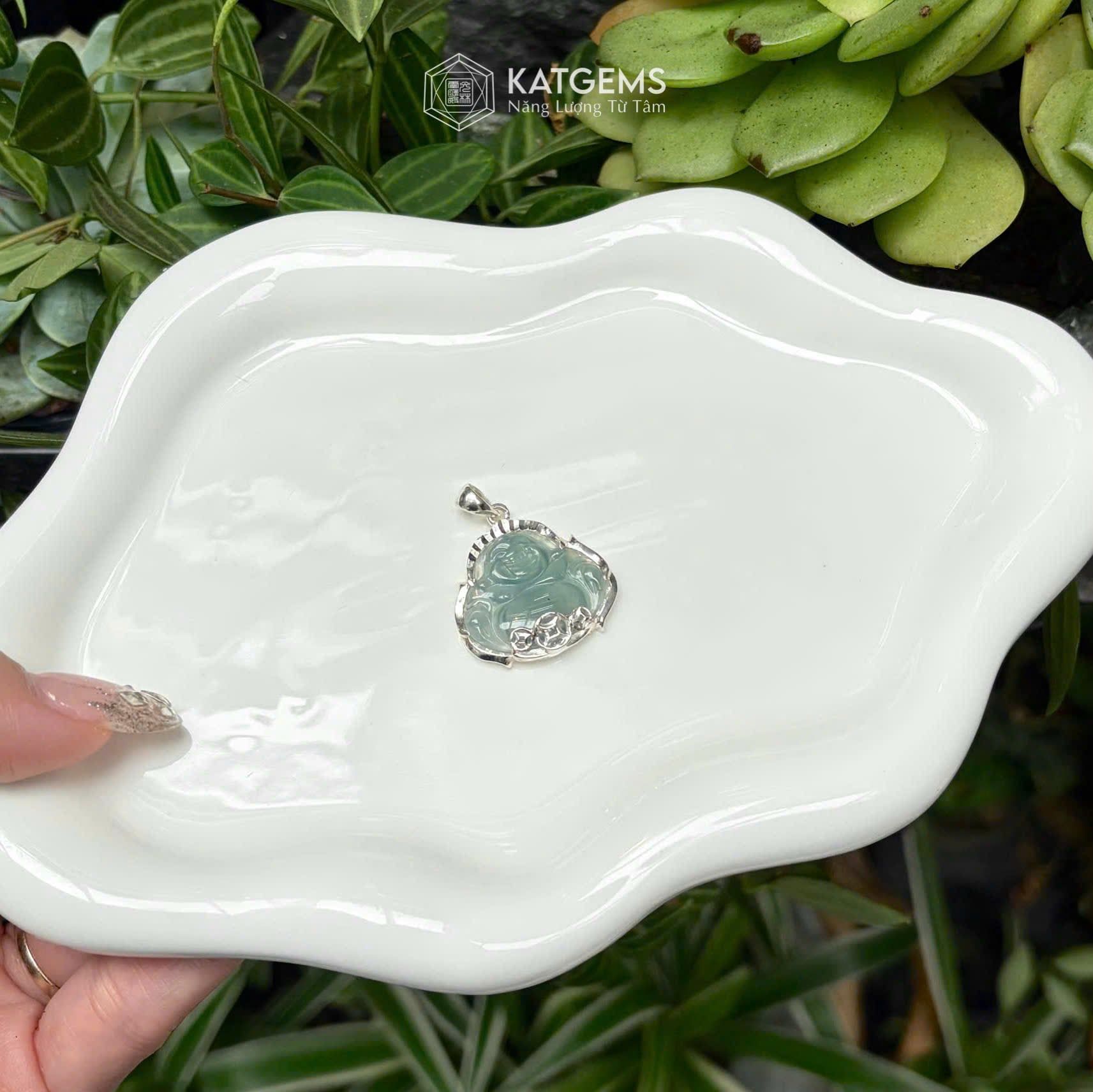  Mặt Phật Di Lặc Lam Ngọc Bọc Bạc KT 25.5 x 23.5 x 3.2mm (Không Kén Mệnh) 