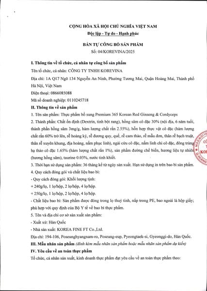 Cao Hồng Sâm Đông Trùng Hạ Thảo 365 Hộp 2 Lọ 250g