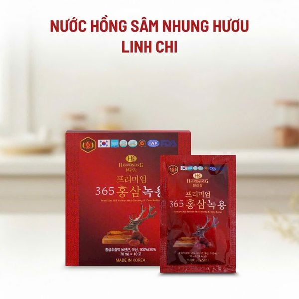 Nước Hồng Sâm Nhung Hươu Linh Chi 365 Hộp 20 Gói 70ml
