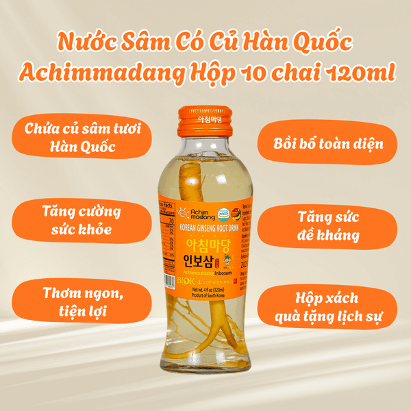 Nước Sâm Có Củ Hàn Quốc Achimmadang Hộp 10 Chai 120ml