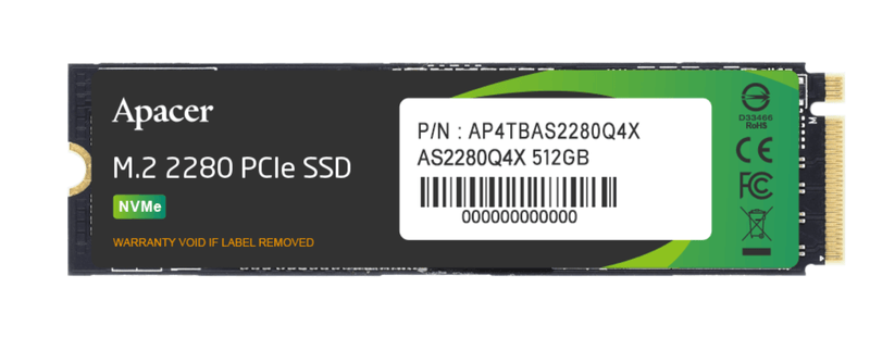 SSD Apacer AS228Q4X 512GB M.2 NVMe PCLe Gen4 x4 (Đọc 4500MB/s, Ghi 2500MB/s)