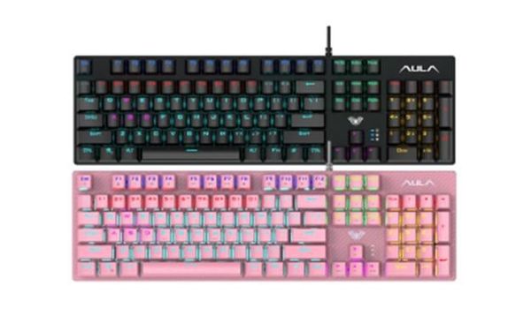 BÀN PHÍM CƠ GAMING AULA S2022 MÀU HỒNG ( Blue Switch, USB, Led Rainbow)
