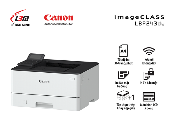 Máy in laser đen trắng Canon LBP 243DW (In đảo mặt| A4| A5| USB| LAN| WIFI) - Chính hãng