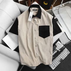 Áo sơ mi tay ngắn unisex phối túi vải nhung tăm thời trang 85-140kg