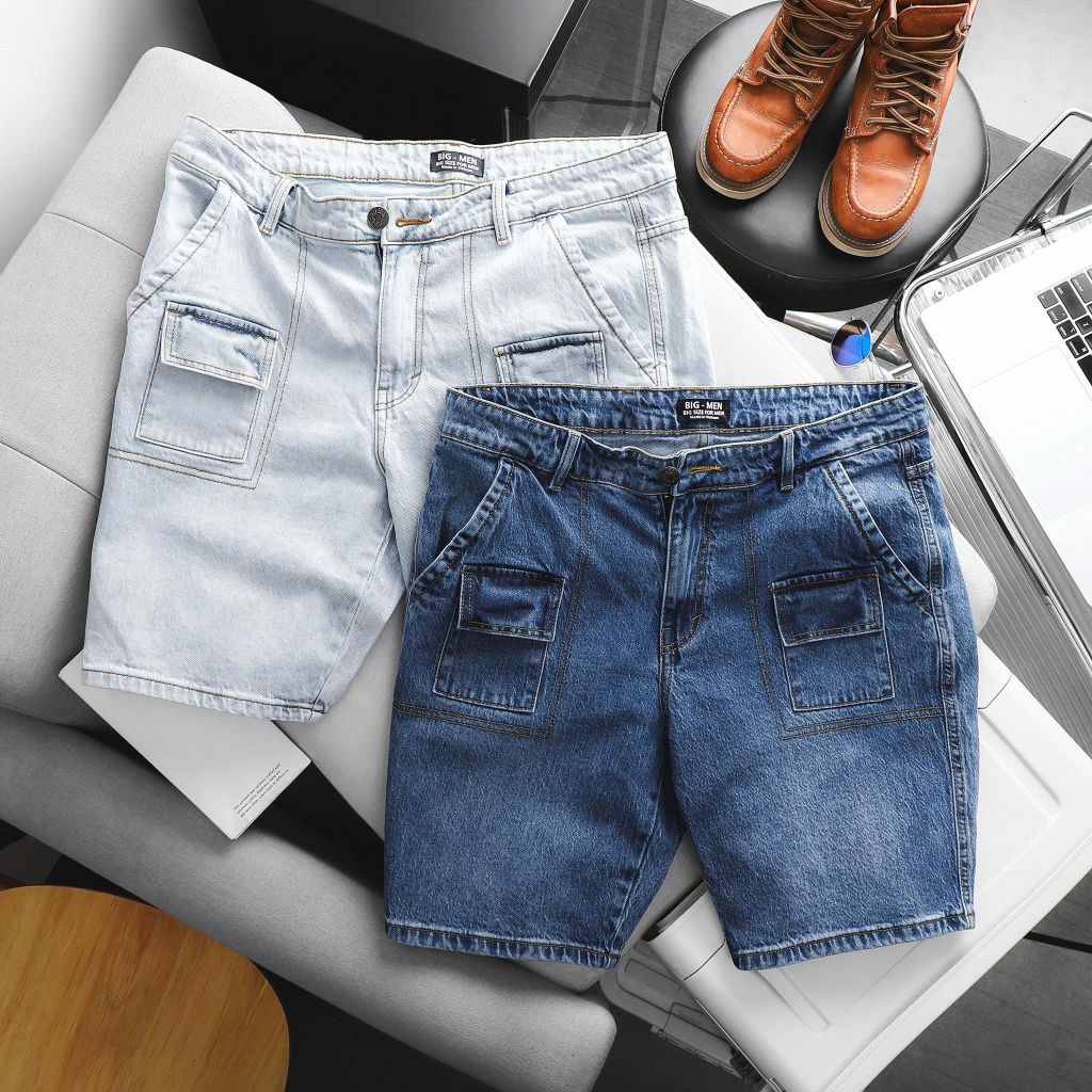 Big Men- Quần short jean bigsize nam tông xanh phối túi thời trang 80- 130 kg - Mã 680 + 682