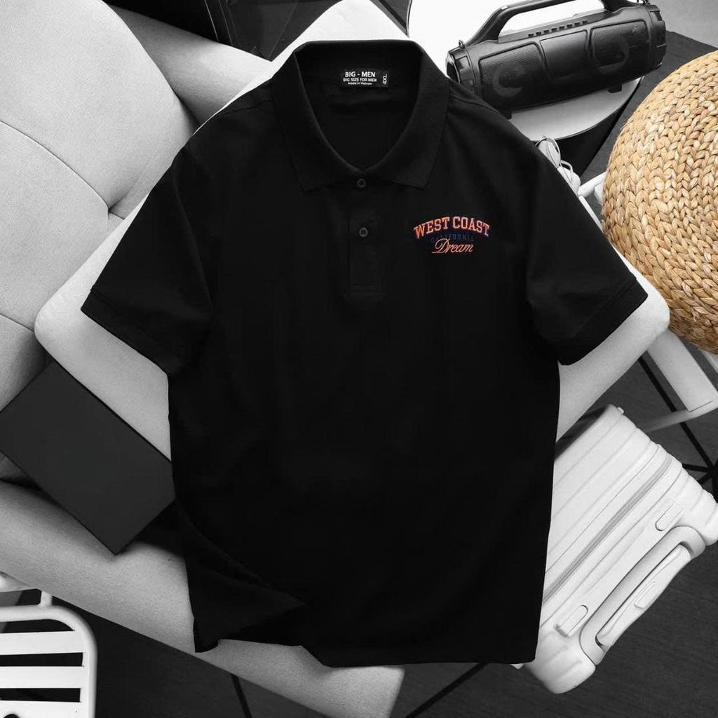 BIG MEN- Áo thun polo cotton thêu họa tiết West Coast thời trang 85-135kg