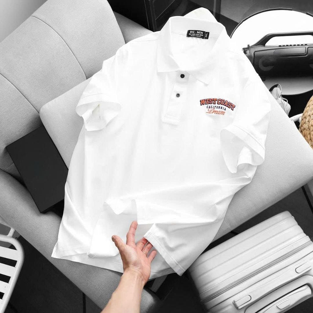 BIG MEN- Áo thun polo cotton thêu họa tiết West Coast thời trang 85-135kg