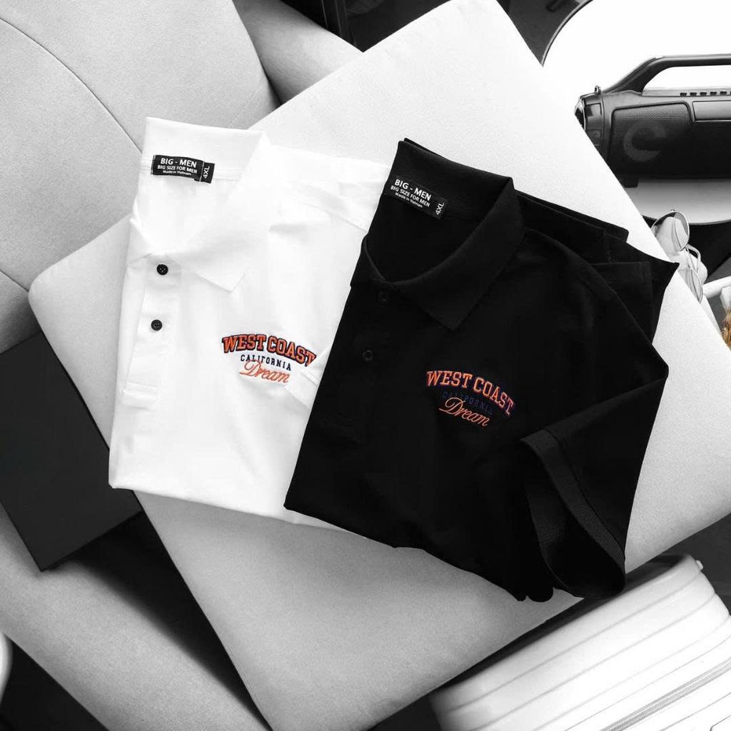 BIG MEN- Áo thun polo cotton thêu họa tiết West Coast thời trang 85-135kg