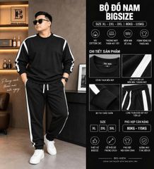 Set bộ quần áo dài tay chất vải cotton phối sọc cá tính bigsize nam < 140 kg